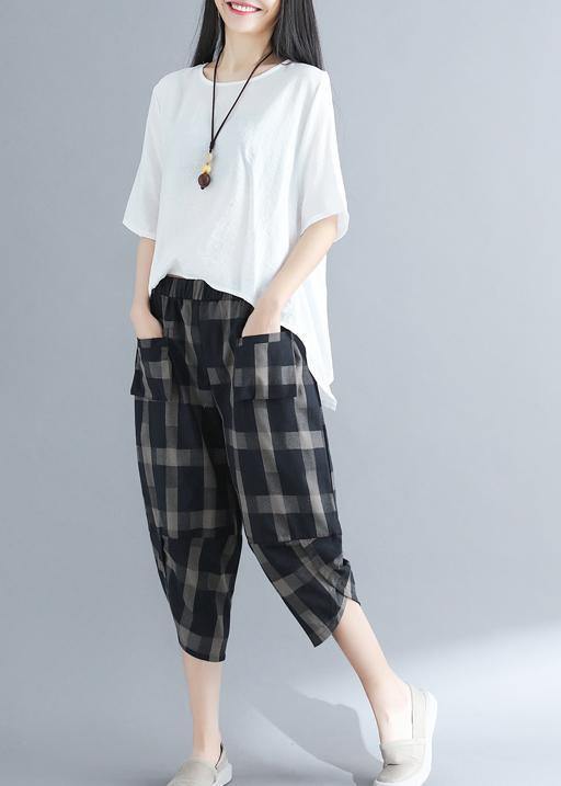 Loose cotton 18th Century Outfits black Plaid Traveling harem pants - SooLinen