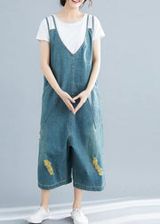 Loose denim blue cotton Tunics Korea loose jumpsuit pants - SooLinen