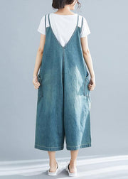 Loose denim blue cotton Tunics Korea loose jumpsuit pants - SooLinen