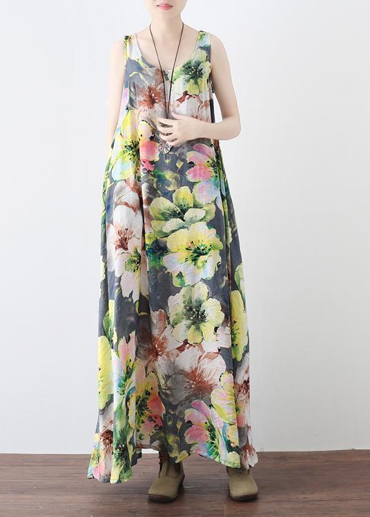 Loose floral cotton clothes Women Neckline Sleeveless Robe summer Dresses