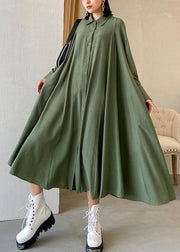 Loose lapel exra large hem clothes Runway army green Robe Dress - SooLinen