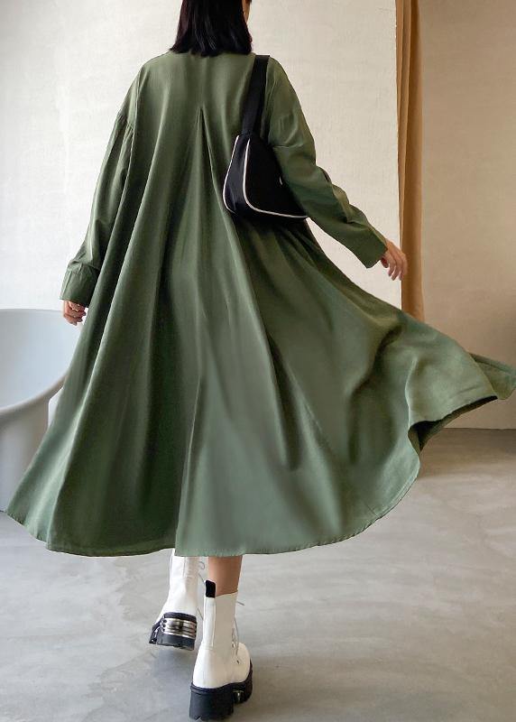 Loose lapel exra large hem clothes Runway army green Robe Dress - SooLinen