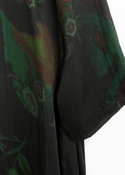 Loose o neck chiffon kaftans Casual green print Maxi Dresses - SooLinen