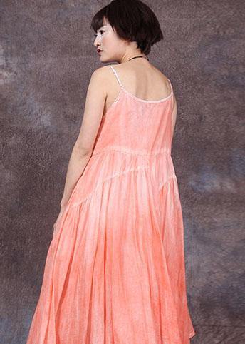 Loose orange asymmetric hem linen dresses sleeveless Dresses summer Dress - SooLinen