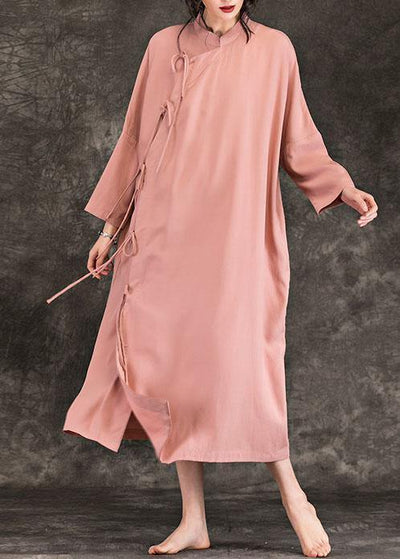 Loose stand collar long sleeve cotton quilting clothes Photography pink loose Dresses spring - SooLinen