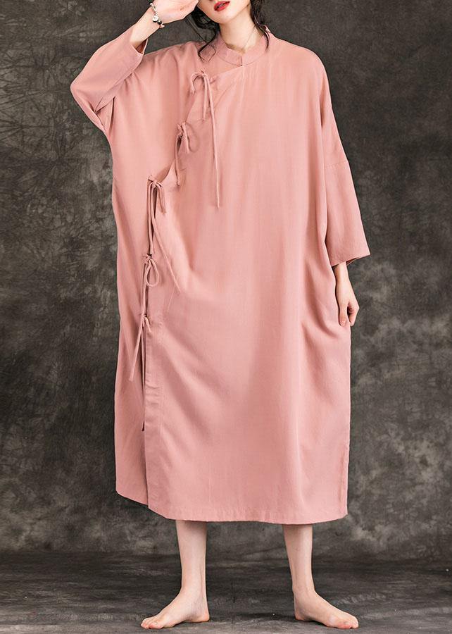 Loose stand collar long sleeve cotton quilting clothes Photography pink loose Dresses spring - SooLinen