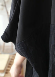 Loose v neck patchwork linen clothes Photography black Dress fall - SooLinen