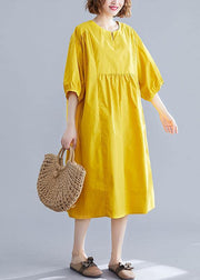 Loose yellow o neck cotton Tunics Cinched Maxi summer Dresses - SooLinen