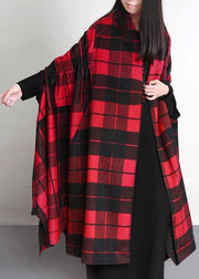 Luxury  plus size clothing long winter coat outwear red plaid asymmetric wool coat - SooLinen