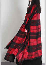 Luxury  plus size clothing long winter coat outwear red plaid asymmetric wool coat - SooLinen