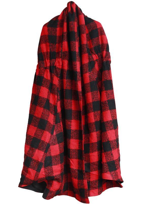 Luxury  plus size clothing long winter coat outwear red plaid asymmetric wool coat - SooLinen