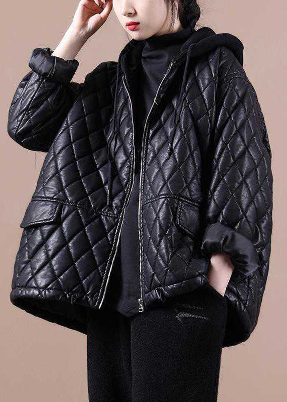 Luxury Black hooded zippered Patchwork Winter Winter Coats Long sleeve