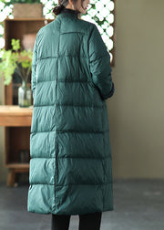 Luxury Green Stand Collar Button Pockets Patchwork Winter Down Coat