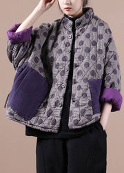 Luxury Purple Loose Button Cotton Coat Winter