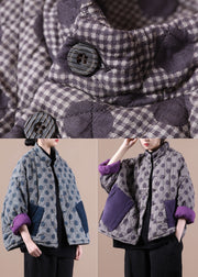 Luxury Purple Loose Button Cotton Coat Winter