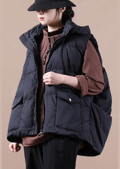 Luxury black down jacket woman oversize parka stand collar pockets Casual Vest - SooLinen