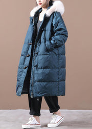 Luxury blue warm winter coat plus size pockets snow jackets hooded fur collar Elegant Jackets - SooLinen