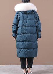 Luxury blue warm winter coat plus size pockets snow jackets hooded fur collar Elegant Jackets - SooLinen