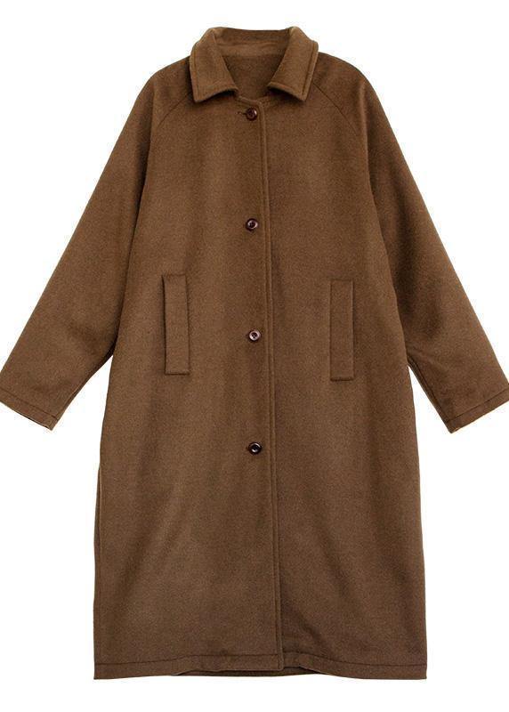 Luxury brown wool coat for woman oversize pockets Notched Coats - SooLinen