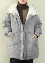 Luxury gray blue duck down coat plus size winter jacket hooded zippered  coats - SooLinen