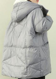 Luxury gray blue duck down coat plus size winter jacket hooded zippered  coats - SooLinen