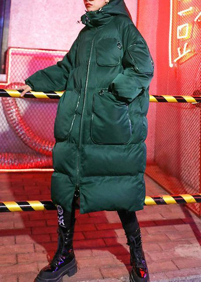 Luxury green winter parkas Loose fitting snow jackets winter hooded zippered coats - SooLinen