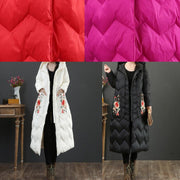 Luxury oversize down jacket coats red embroidery hooded warm winter coat - SooLinen