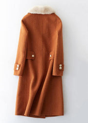 Luxury oversize trench coat fur collar brown Notched woolen overcoat - SooLinen