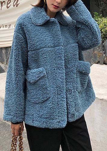 Luxury plus size coats winter woolen outwear blue lapel collar wool coat for woman - SooLinen