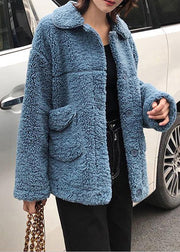 Luxury plus size coats winter woolen outwear blue lapel collar wool coat for woman - SooLinen