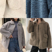 Luxury plus size coats winter woolen outwear blue lapel collar wool coat for woman - SooLinen