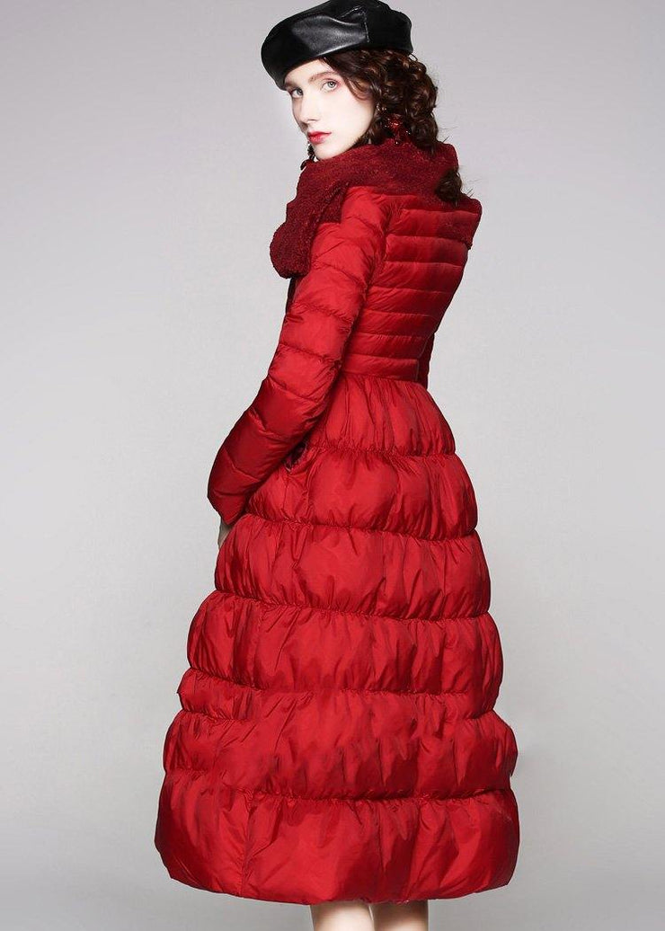 Luxury red duck down coat oversize  snow jackets big hem Elegant Jackets - SooLinen