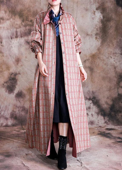 Luxury red plaid woolen coats trendy plus size trench coat fall Cinched coat - SooLinen