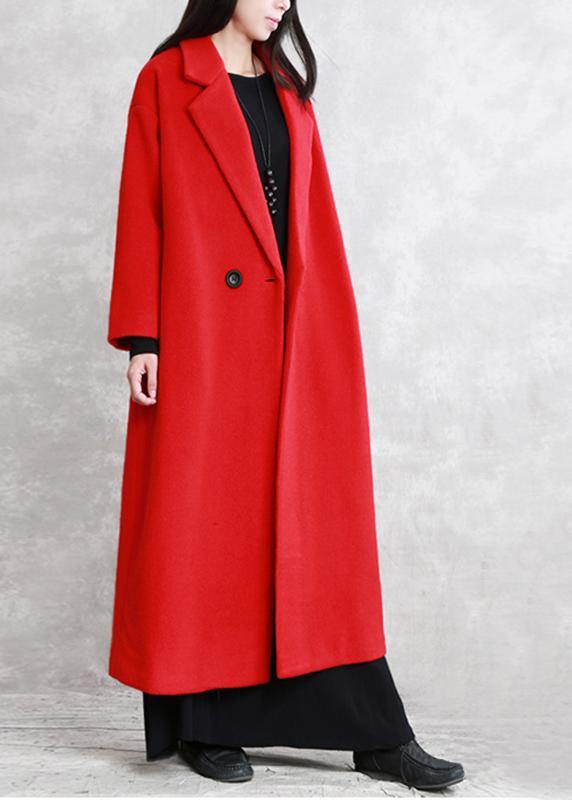 Luxury red wool coat Loose fitting Notched pockets Winter coat - SooLinen