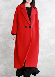 Luxury red wool coat Loose fitting Notched pockets Winter coat - SooLinen