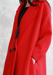 Luxury red wool coat Loose fitting Notched pockets Winter coat - SooLinen