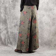 Modern Army Green Pockets Tie Waist Print Fall Wide Leg Pants