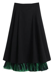 Modern Black Cinched Patchwork side open Skirt Spring