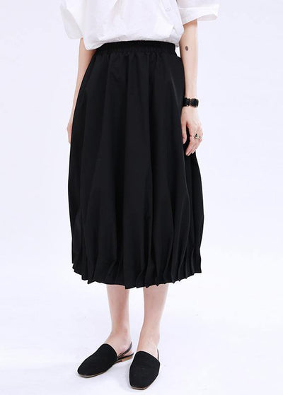 Modern Black Elastic Waist Box Pleats Skirts Summer - SooLinen