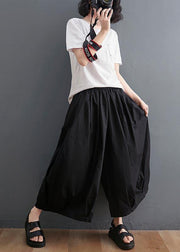 Modern Black High Waist asymmetrical design Summer Cotton Linen Pants - SooLinen