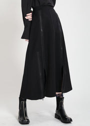 Modern Black High Waist zippered asymmetrical design Patchwork Fall Skirt