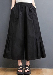 Modern Black Pockets Wide Leg Summer Cotton Pants - SooLinen