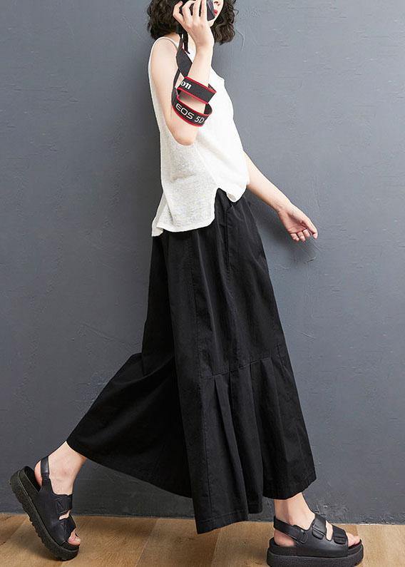 Modern Black Pockets Wide Leg Summer Cotton Pants - SooLinen