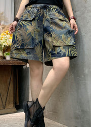 Modern Blue Cinched Print denim Summer hot pants