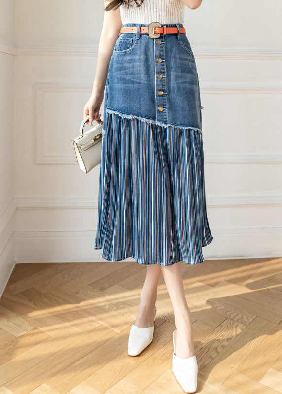 Moderne blaue Schärpen mit hoher Taille Asymmetrische Patchwork-Baumwoll-Denim-Röcke Sommer