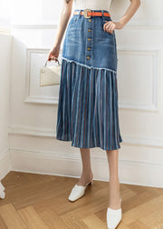 Modern Blue High Waist Sashes Asymmetrical Patchwork Cotton Denim Skirts Summer