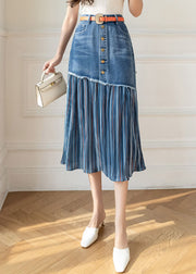 Moderne blaue Schärpen mit hoher Taille Asymmetrische Patchwork-Baumwoll-Denim-Röcke Sommer