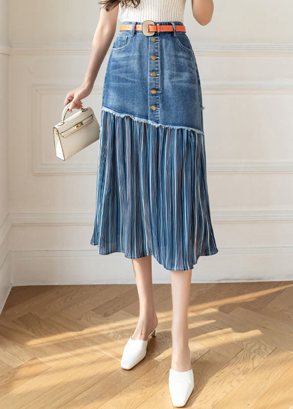 Moderne blaue Schärpen mit hoher Taille Asymmetrische Patchwork-Baumwoll-Denim-Röcke Sommer