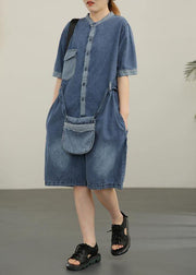 Modern Blue Pockets shorts Jumpsuit Shorts Summer - SooLinen