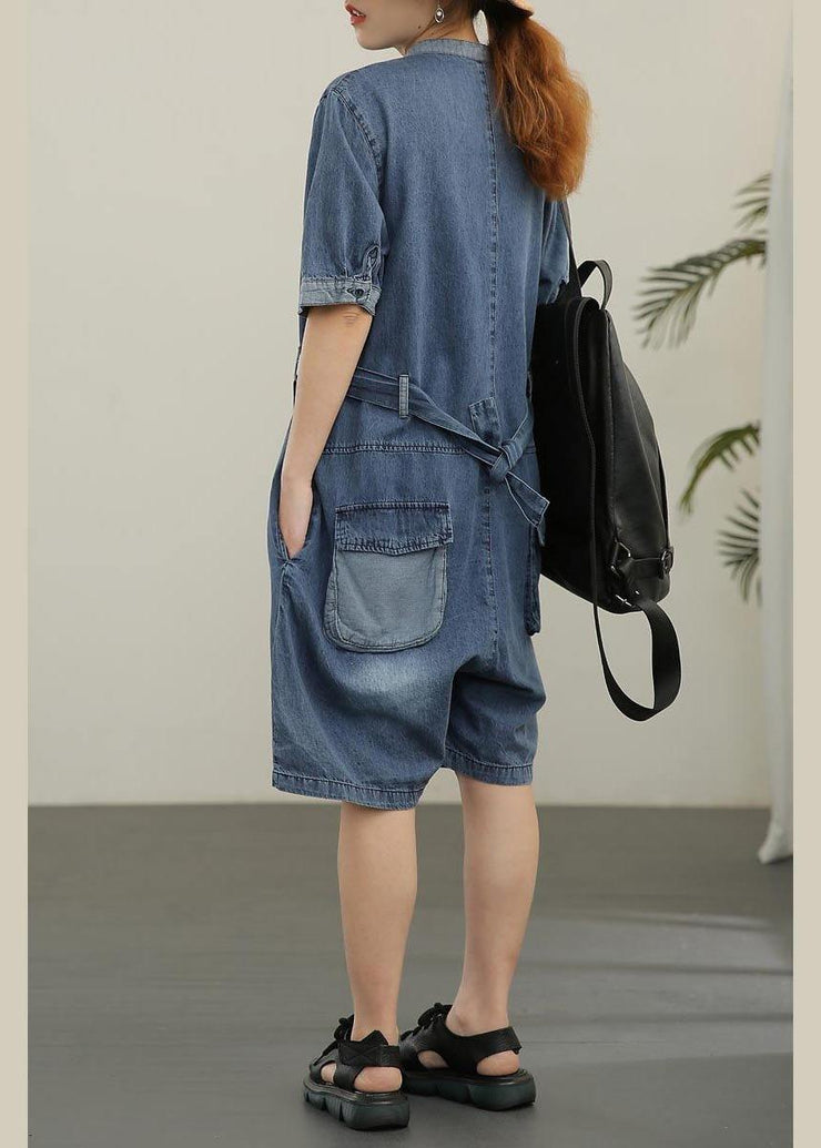 Modern Blue Pockets shorts Jumpsuit Shorts Summer - SooLinen